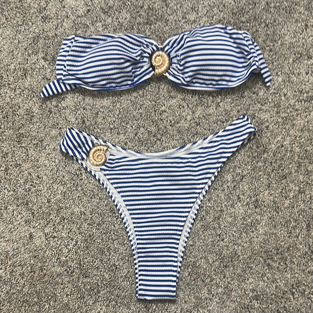 Striped Blue and White Bikini Set